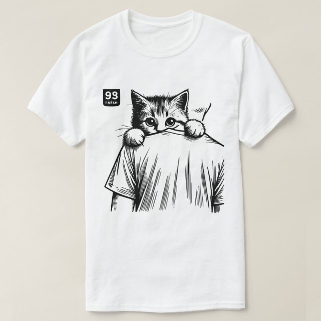 Camiseta Peeking Pawfect: Tee de sketch de gato furtivo (Diseño del anverso)