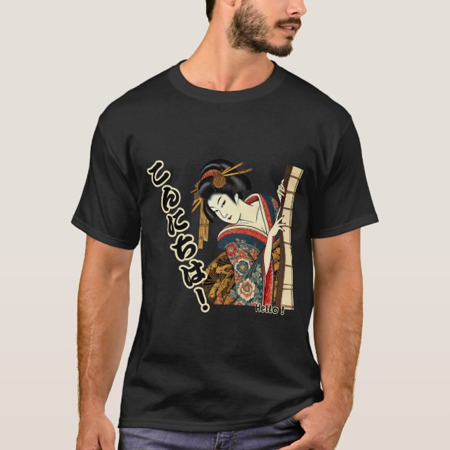 Camiseta Peeking Ukiyo-e geisha - Konnichiwa! (Anverso)
