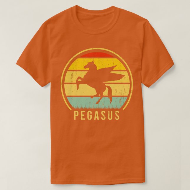 Camiseta Pegasus Horse badge angustiado atardecer retro (Diseño del anverso)