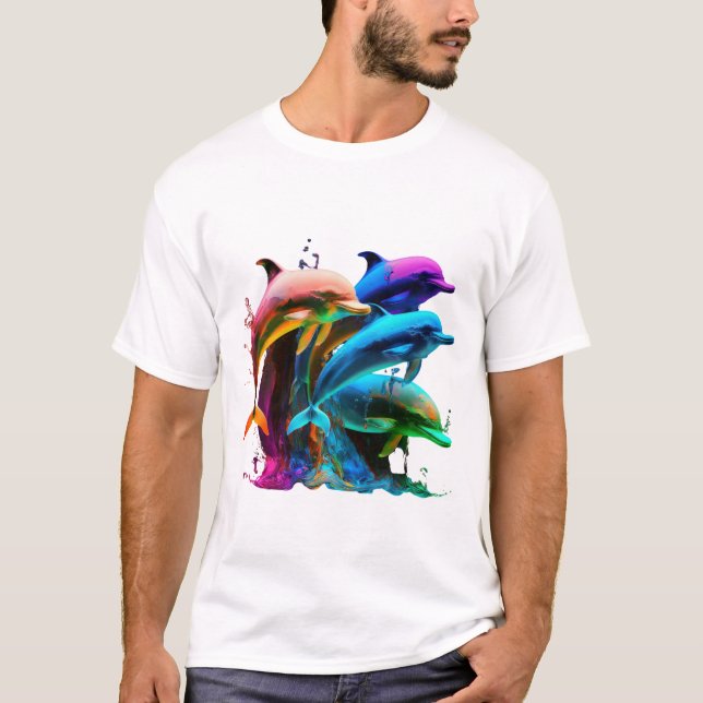 Camiseta Pegatina alucinante de delfines coloridos (Anverso)