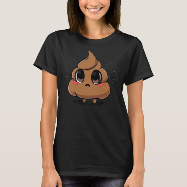Camiseta Pegatina Chibi de Emoji de poop (Anverso)