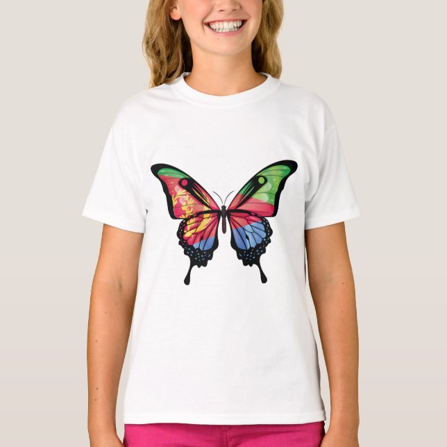 Camiseta Pegatina de Bandera de Mariposa Tradicional de Eri (Anverso)