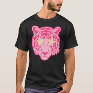 Camiseta Pegatina de cara del tigre ocular de estrella rosa