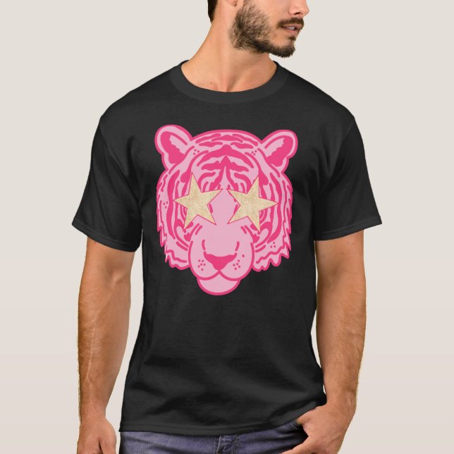 Camiseta Pegatina de cara del tigre ocular de estrella rosa (Anverso)