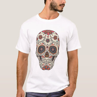 Camiseta Pegatina de cráneo de azúcar floral colorido