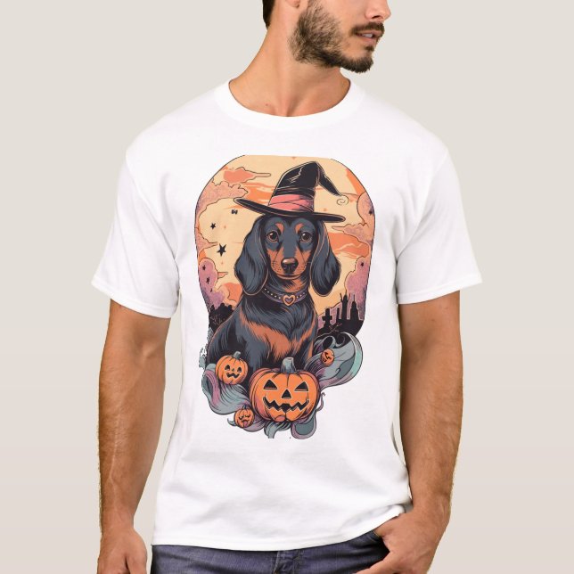 Camiseta Pegatina de Dachshund de Halloween (Anverso)