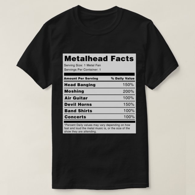 Camiseta Pegatina de datos de nutrición de metalhead.png (Diseño del anverso)