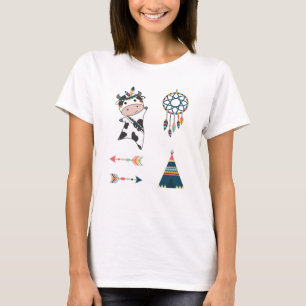 Camiseta Pegatina de Flores Tipi Hepe de plumas indias de v