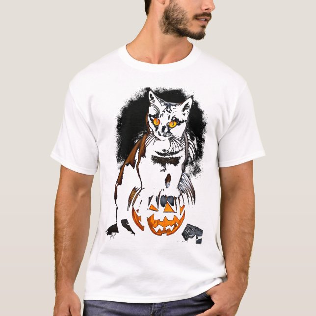 Camiseta Pegatina de gato negro de Halloween (Anverso)