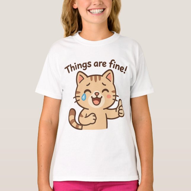 Camiseta Pegatina de gatos llorando - "¡Las cosas están bie (Anverso)