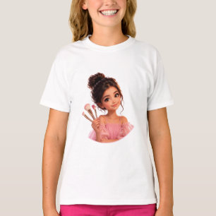 Camiseta Pegatina de ilustración de niña linda con pinceles