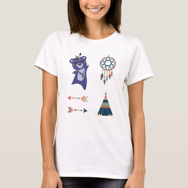 Camiseta Pegatina de oso indio Set Bear Teepee Dream Catche (Anverso)