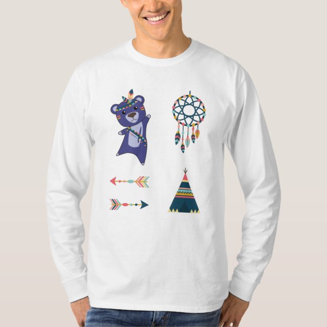 Camiseta Pegatina de oso indio Set Bear Teepee Dream Catche (Anverso)