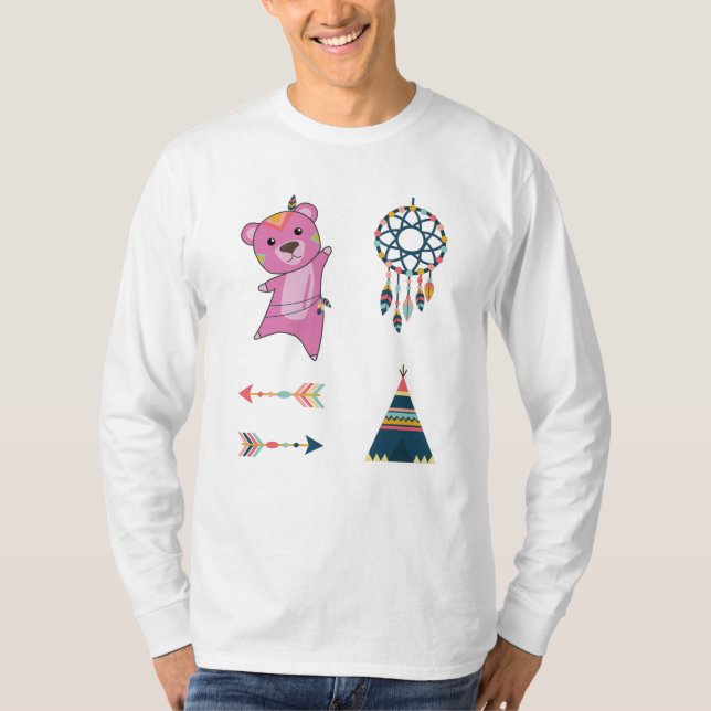 Camiseta Pegatina de oso rosado indio Set Bear Dreamcatcher (Anverso)