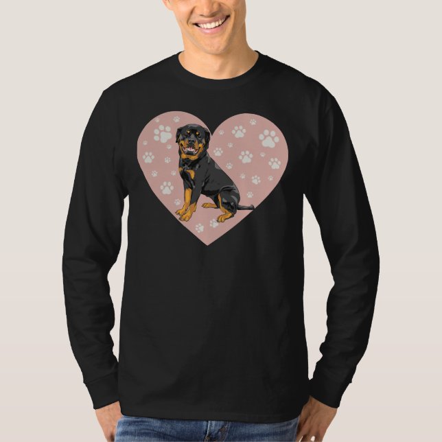 Camiseta Pegatina de Rottweiler de Corazón Rosa (Anverso)