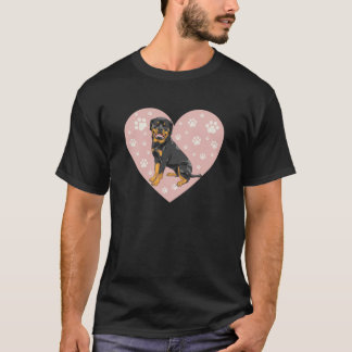 Camiseta Pegatina de Rottweiler de Corazón Rosa