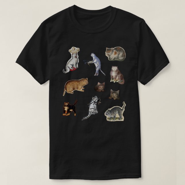 Camiseta Pegatina del conjunto de gatos medievales (Diseño del anverso)
