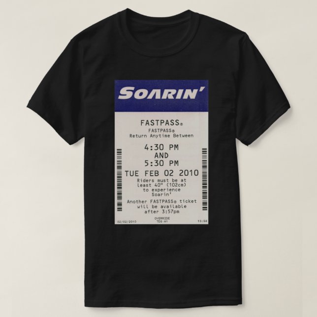 Camiseta Pegatina Epcot Fastpass de Soarin (Diseño del anverso)