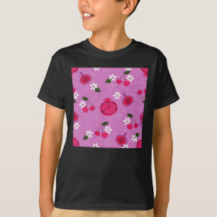 Camiseta Pegatina floral de cereza de fruta de granada púrp