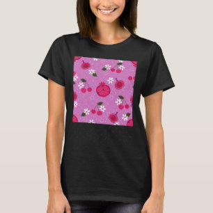 Camiseta Pegatina Floral de Cereza Fruta Granada Púrpura Da