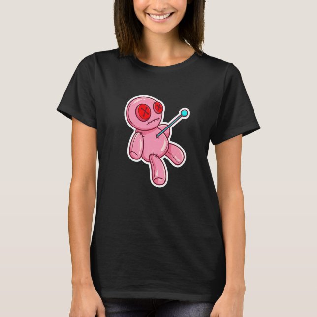 Camiseta Pegatina Gótico Sonriente Muñeca Cute Voodoo Para  (Anverso)