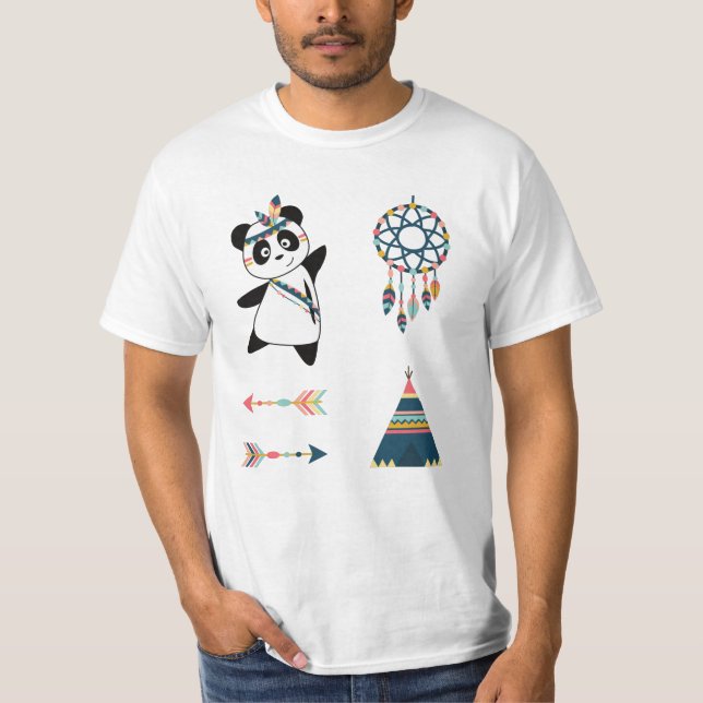 Camiseta Pegatina indio de oso panda Set Teepee (Anverso)