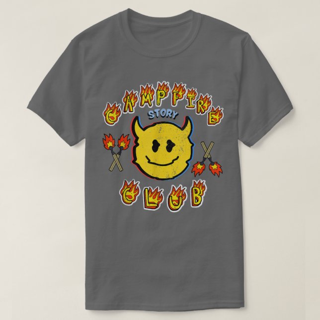 Camiseta Pegatina Retro Devil Face Spooky Campfire Club Fla (Diseño del anverso)