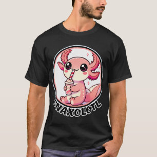 Camiseta Pegatina Snaxolotl Kawaii Axolotl Con batido