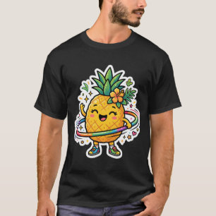Camiseta Pegatina Tropical Kawaii de Piña con Hula Hoop