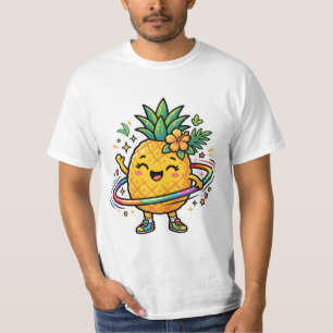 Camiseta Pegatina Tropical Kawaii de Piña con Hula Hoop