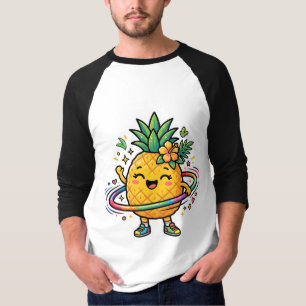 Camiseta Pegatina Tropical Kawaii de Piña con Hula Hoop
