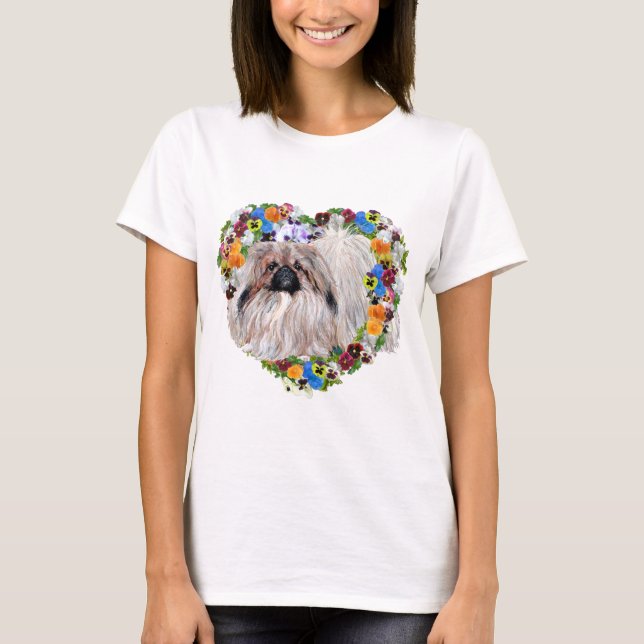 Camiseta Pekingese en un Corazón Floral (Anverso)