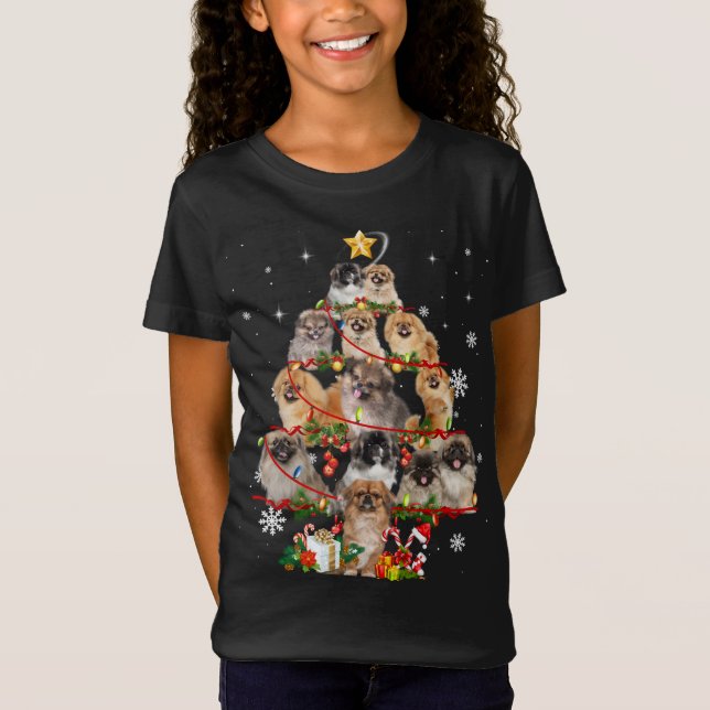 Camiseta Pekingeses Árbol navideño X-mas iluminan Santa Pek (Anverso)