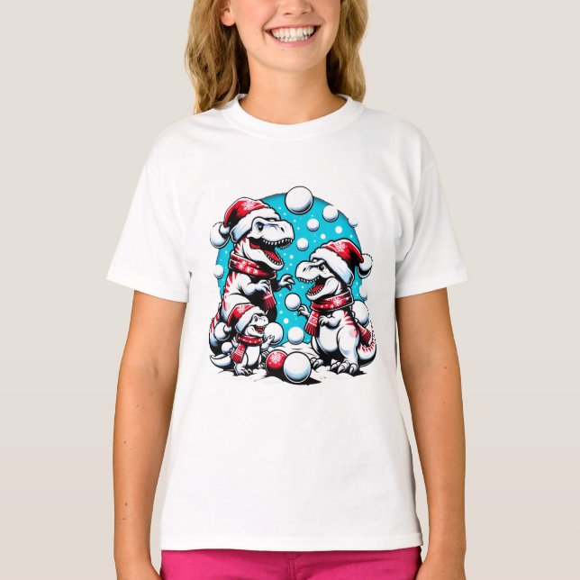 Camiseta Pelea de bola de nieve de la familia T-Rex - Dino  (Anverso)