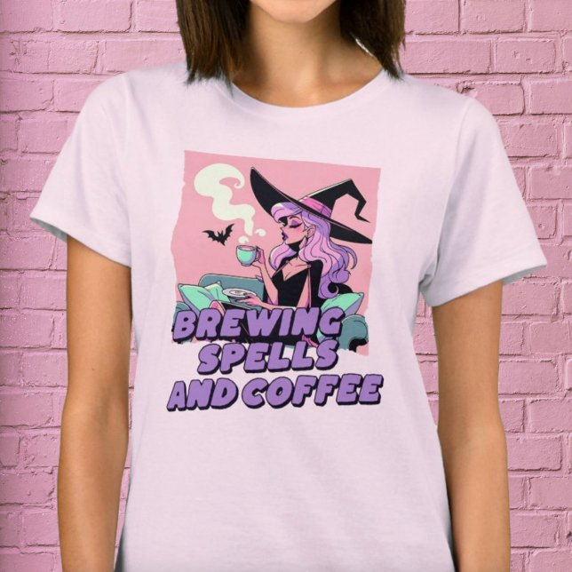 Camiseta Peleas de elaboración y camisas de peluca Pastel d (Brewing Spells and Coffee Pastel Witch Shirt)