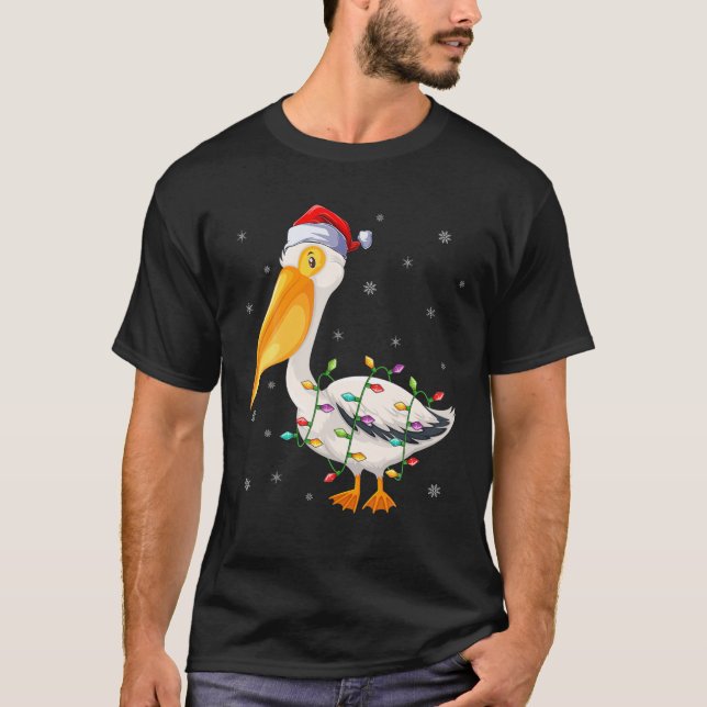 Camiseta Pelican Bird Xmas Iluminando Santa Hat Pelican Chr (Anverso)