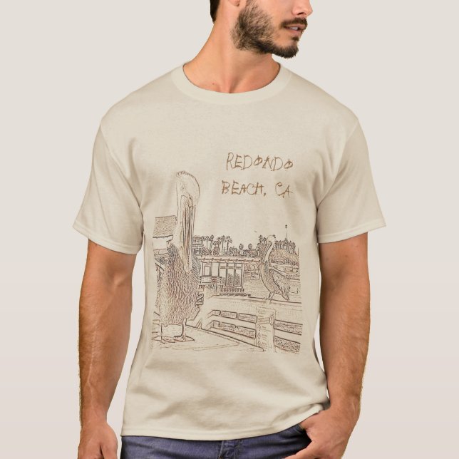 Camiseta - Pelícanos en el muelle con ubicación (Anverso)