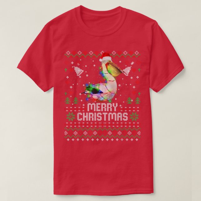 Camiseta Pelicans Santa Hat Animal Christmas Tree Light Ho (Diseño del anverso)