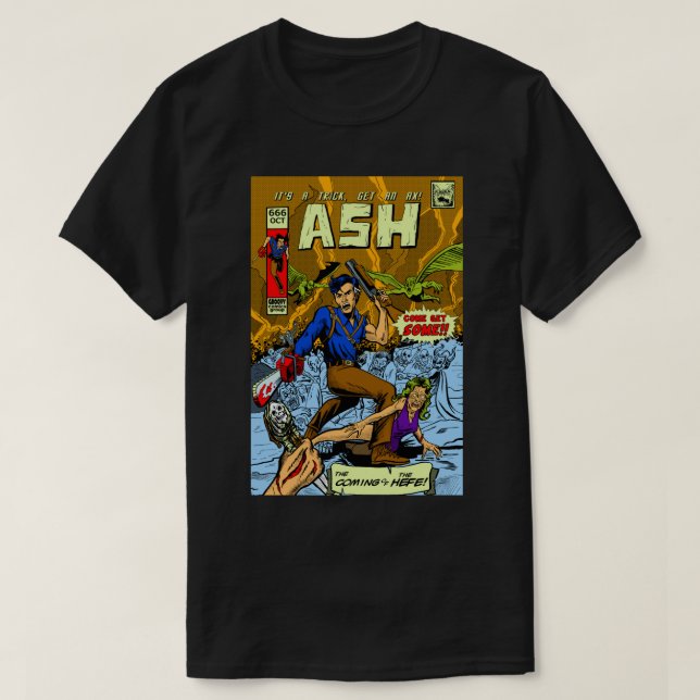 Camiseta Película de horror sobre el mal del viejo retro su (Diseño del anverso)