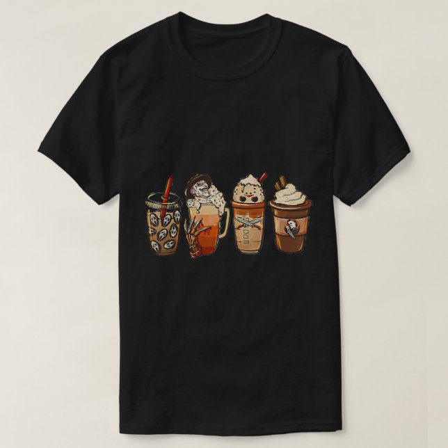 Camiseta Película De Horror Y Café Halloween Spooky Season  (Diseño del anverso)