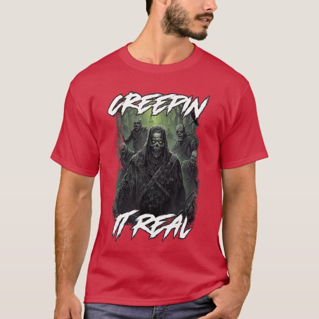 Camiseta Película de terror retro de Halloween Zombies Cree (Anverso)