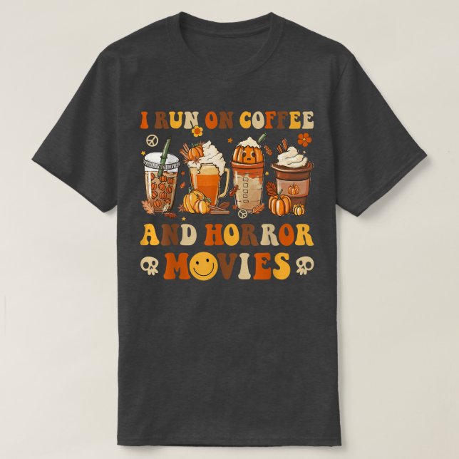 Camiseta Película de terror Retro Groovy Fall Coffee Hippie (Diseño del anverso)