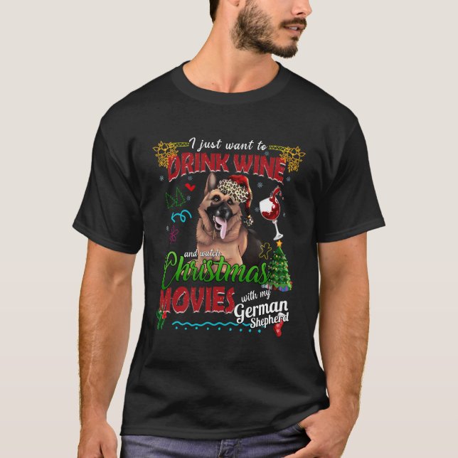Camiseta Películas De Beber Vino Ver Navidades Con Mi Alemá (Anverso)