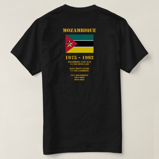 Camiseta Peligro Minas terrestres, Mozambique (Reverso del diseño)