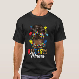 Camiseta Pelo Afro Negro Desordenado Bun Mujeres Autismo Ma