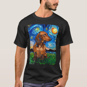 Camiseta Pelo Corto Marrón Dachshund Doxie Starry Night Do