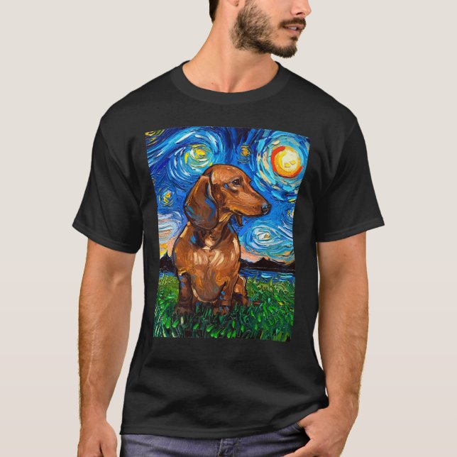 Camiseta Pelo Corto Marrón Dachshund Doxie Starry Night Dog (Anverso)