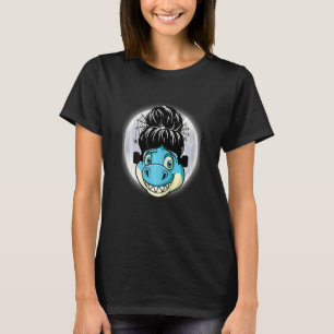Camiseta Pelo de nudo desordenado de dinosaurio azul de muj