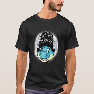 Camiseta Pelo de nudo desordenado de dinosaurio azul de muj