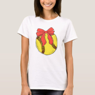 Camiseta Pelota de softball linda con diseño coqueto de laz